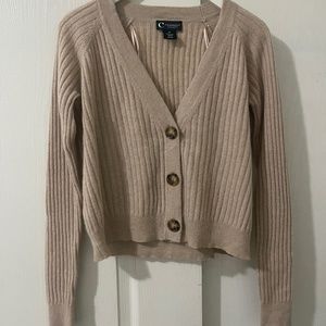 C By Bloomingdale’s Cashmere Beige Ribbed Sweater Cardigan